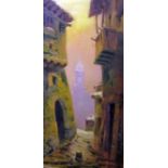 Rezzetti (20th century continental school) - Italian style street scene with church tower, oil on