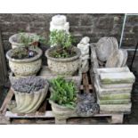 One lot of reclaimed garden planters of varying size and design with relief detail, to include one