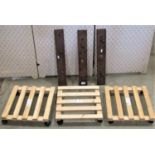Three small mahogany coat rails with turned pegs, together with three small pine framed and