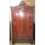 A 19th century mahogany veneered dwarf hall/robe with carved shaped and moulded pediment and