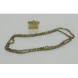9ct belcher link necklace and a single 9ct cufflink, 5.3g total (2)