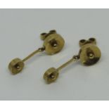 Pair of yellow metal beaded drop earrings, 3.5g