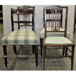 Two Regency mahogany bar back dining chairs with rope twist splats, upholstered seats and raised