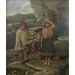 William H Ward (British fl.1850-1890) - Two ragged children gathering water from a spring in a rocky