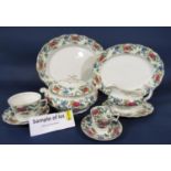 A collection of Booths floradora patternwares comprising three tureens and covers, four oval serving