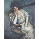 G A Poole (early 20th century school) three quarter length portrait of a seated lady in white