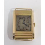 1930s art deco tri-step 9ct dress watch, the case with engraved sides, silvered dial with Arabic