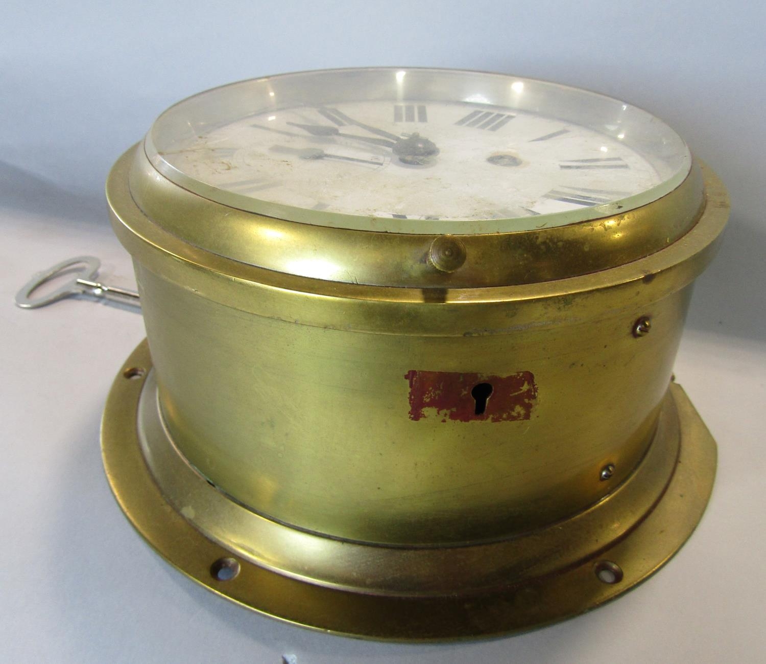 An eight day English bulkhead clock with brass casework, with fusee and chain and lever escapement - Image 3 of 5