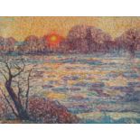Alfred Hermann Helberger (German 1871-1946) landscape at sunset, oil on canvas in the pointillist