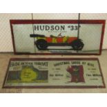 Four reclaimed textured glass panels, hand painted, advertising Pape's Diapepsin, Hudson '33' Frog