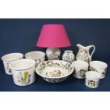 A quantity of Portmerion Botanic Garden pattern wares including a table lamp with pink shade, 21cm