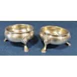 Pair of George III silver salts, on three sabre hoof feet, maker Nathaniel Appleton & Ann Smith,
