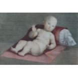 19th century school - Full length study of a recumbent baby with hand raised, resting against a