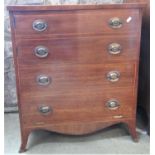 A Georgian mahogany commode, the front elevation disguised as four long drawers raised on swept