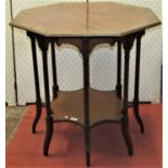 An Edwardian rosewood centre table of octagonal form, raised on eight turned supports with inlaid