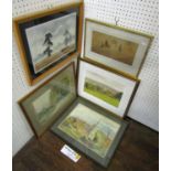A collection of pictures and prints including FF Ogilvie (20th century British) - Desert scene in