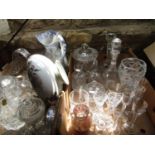 Two boxes of various glassware to include a Murano mottled glass twin handled vase, various