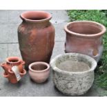 Terracotta strawberry planter, 36cm diameter x 38cm high, smaller example, further terracotta