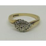 9ct diamond cluster dress ring, size K, 2.9g
