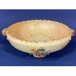 A Royal Worcester two handled bowl with applied stylised leaf detail on a blush ivory ground, with