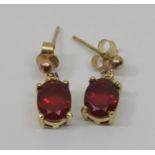 Pair of 9ct fire opal drop earrings, 1.6g