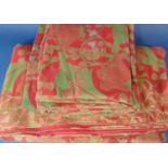 Pair of early 20th century antique fabric pieces, formerly curtains, with a red/ green woven
