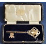 Cased silver ceremonial key with gilt shield inscribed Opening Ceremony - The Cinema Bedwas