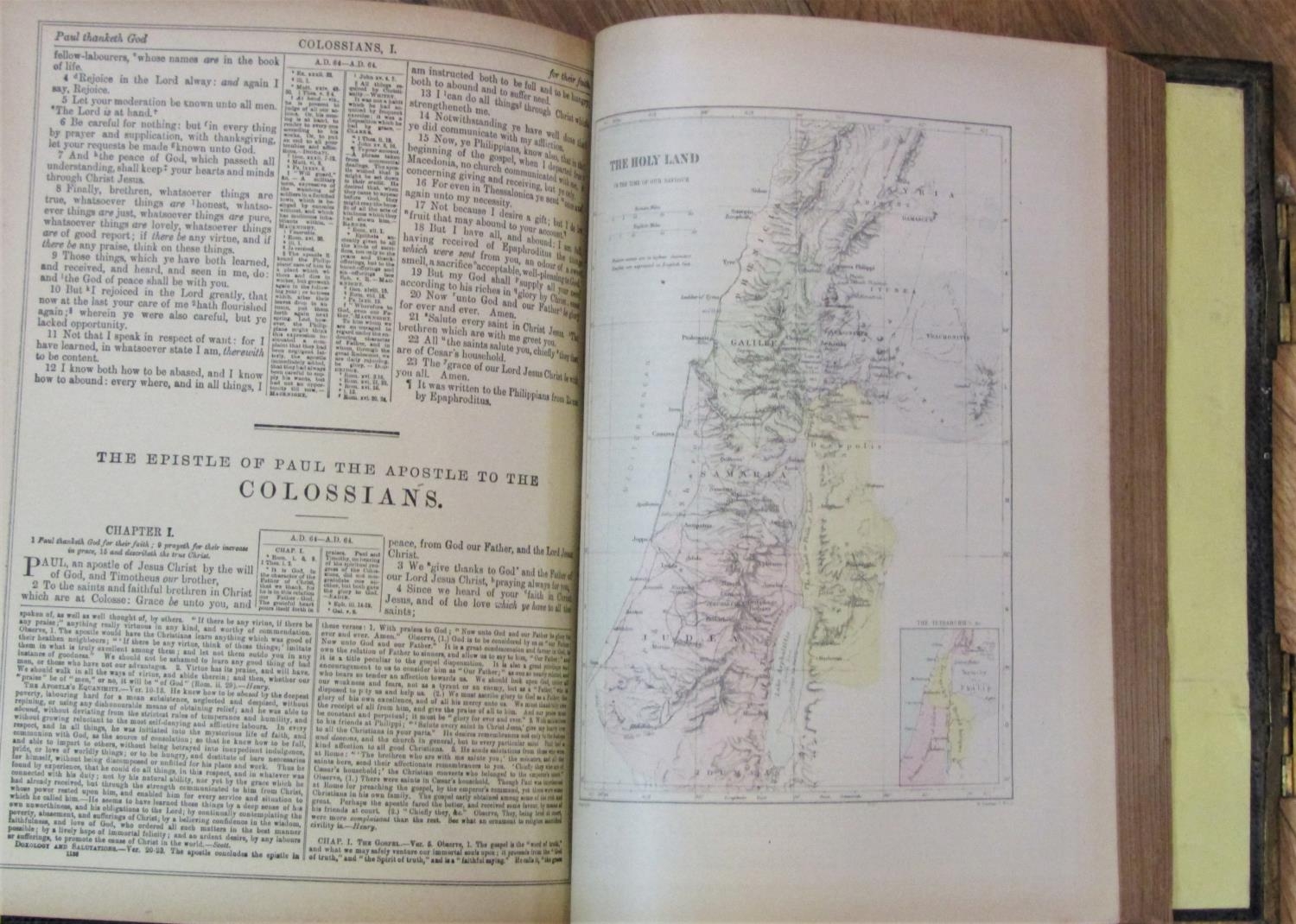 A large 19th century National Comprehensive Family Bible with coloured illustrations, maps, etc, - Image 2 of 3