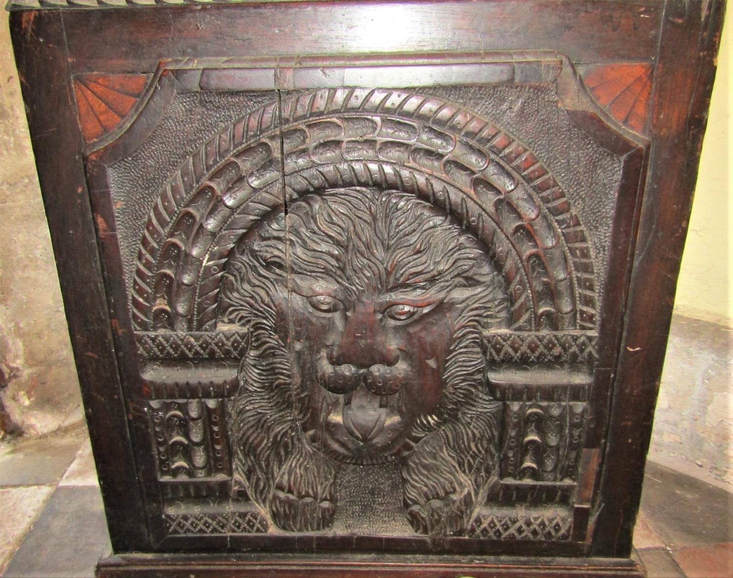 A 19th century oak longcase clock, the case profusely carved depicting a lion, eagle, cherubs, - Image 4 of 7