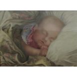William G Hooper (British fl.1870-1898) - Study of a sleeping child in wicker crib with