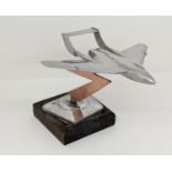 Trench Art Interest - A chromium desk top model of a Sea Vixen, 13cm wingspan