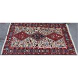 Good quality Sumac runner/long rug, with three central medallions and framed with various animal