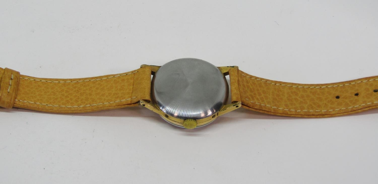 Good 1950s Movado triple date pointer calendograph gents wristwatch, the textured dial with gilt - Image 6 of 7