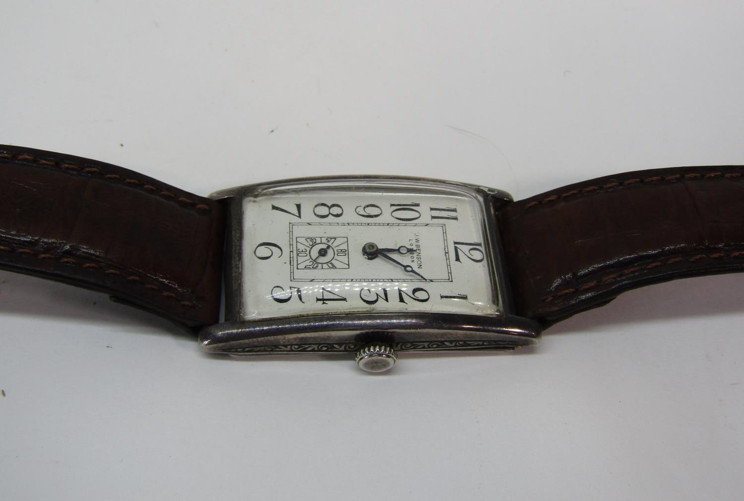 Vintage 1920s gents Art Deco J W Benson dress watch, the rectangular case work dial with Arabic - Image 2 of 5