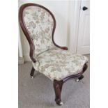 Two similar Victorian spoonback ladies drawing room chairs with upholstered seats and backs within