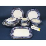 A collection of Burleigh dinnerwares with printed and infilled floral border decoration comprising