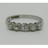 Platinum five stone diamond ring, size L, 3.2g