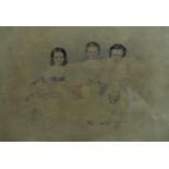 19th century British school - Study of three children with their toys, pencil and watercolour on