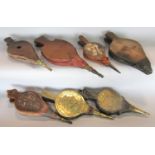 Seven pairs of bellows 19th century and later, in hard wood, embossed brass, etc