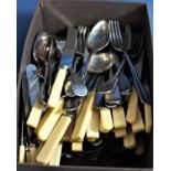 A box containing a large collection of silver plated flatware and a further small box of white metal