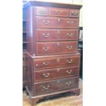A Georgian mahogany and oak lined chest of chest of six long and three short graduated drawers
