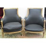 A pair of late 19th century continental armchairs, the beechwood frames with acanthus spiral twist