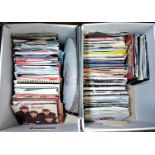 Two boxes containing an extensive collection of 45 rpm vinyl singles, mostly 1980s soft rock and