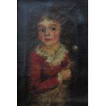 18th century school - Three quarter length portrait of a boy in a scarlet jacket with lace collar,