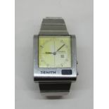 Unusual 1970s Zenith analogue digital watch, reference 02.0014.471, textured dial with baton