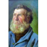 Early 20th century school - Shoulder length portrait of bearded blue eyed man dressed in blue, oil