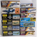 Collection of 13 model aircraft kits, all l:72 scale, mostly military jet planes, all believed to be