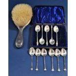 Cased set of six silver Albany handled teaspoons, with a further set of six silver apostle