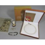 Mixed collection of jewellery to include a silver identity bracelet, a boxed Suzhou Weitang Taihumei