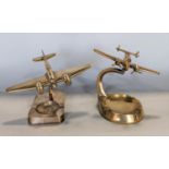 Trench Art Interest - Two Artificer-Art bell metal models of a Hudson and an Avro Hanson, both mount